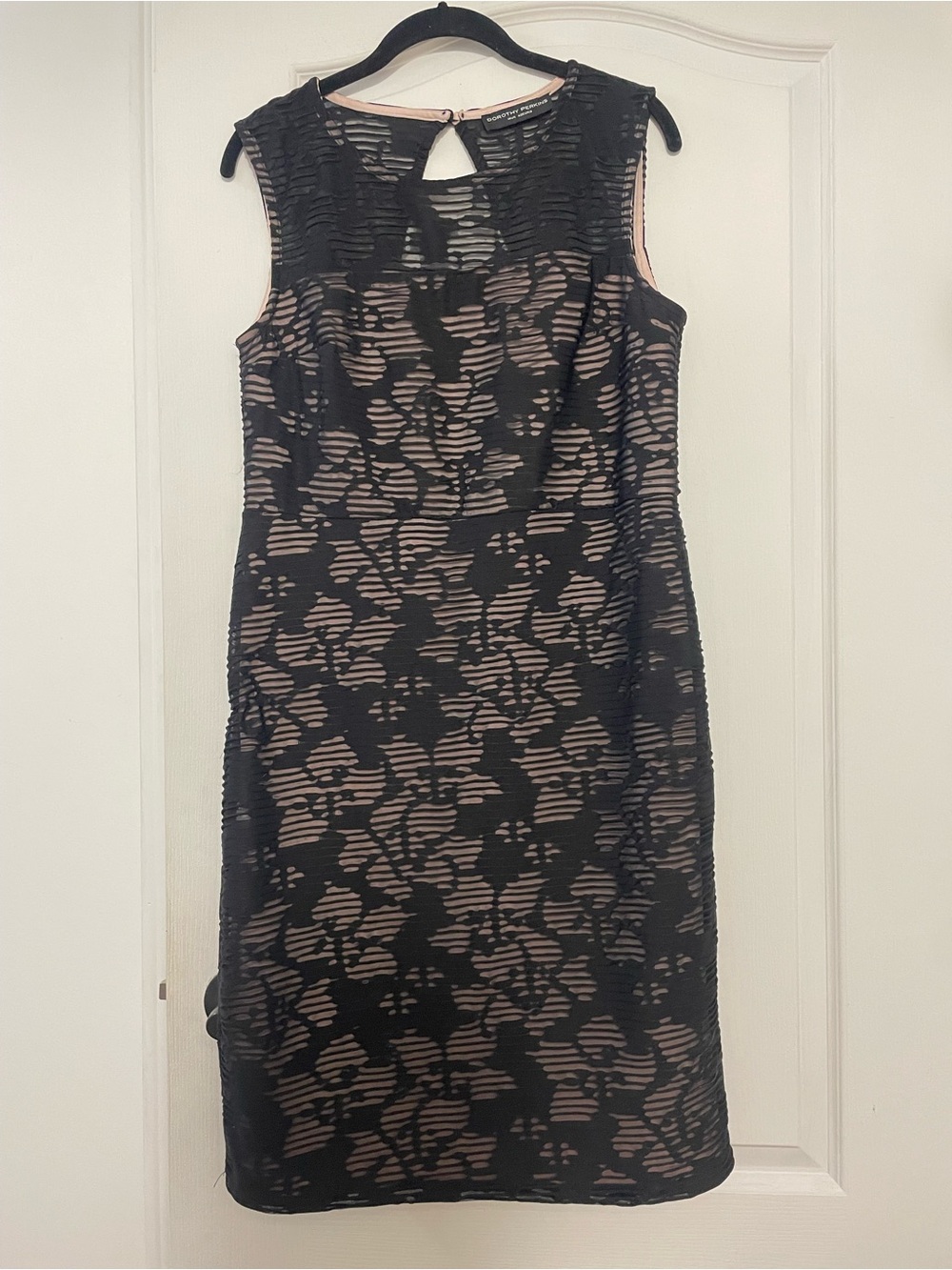 Dorothy Perkins Sleeveless Black Lace Overlay Sheath Dress, Size 14